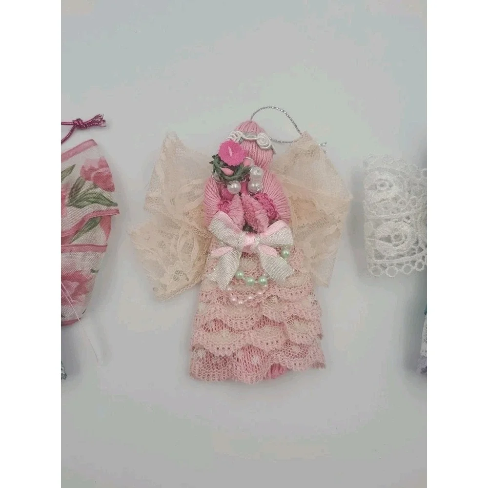 Lot Of 4‎ Handmade Angel Fabric Christmas Tree Ornaments Victorian Style Decor